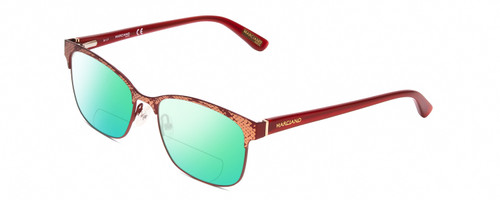 Profile View of Guess by Marciano GM0318 Designer Polarized Reading Sunglasses with Custom Cut Powered Green Mirror Lenses in Snakeskin Matte Wine Red Ladies Classic Full Rim Metal 52 mm
