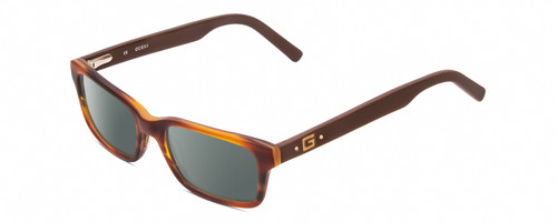 Profile View of Guess GU9120 Designer Polarized Sunglasses with Custom Cut Smoke Grey Lenses in Matte Tortoise Havana Gold Brown Ladies Rectangle Full Rim Acetate 48 mm