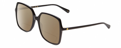 Profile View of Gucci GG0544S Designer Polarized Reading Sunglasses with Custom Cut Powered Amber Brown Lenses in Gloss Black Ladies Square Full Rim Acetate 57 mm