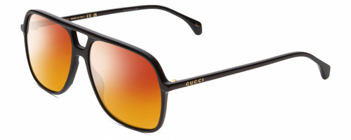 Profile View of Gucci GG0545S Designer Polarized Sunglasses with Custom Cut Red Mirror Lenses in Gloss Black Mens Aviator Full Rim Acetate 58 mm
