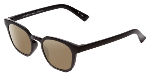 Profile View of Book Club Cents No Ability Designer Polarized Sunglasses with Custom Cut Amber Brown Lenses in Gloss Black Unisex Panthos Full Rim Acetate 48 mm