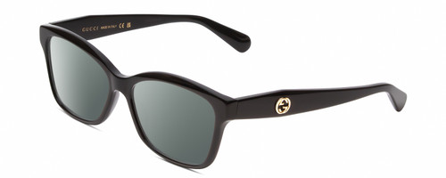 Profile View of GUCCI GG0798O Designer Polarized Sunglasses with Custom Cut Smoke Grey Lenses in Gloss Black Gold Ladies Cat Eye Full Rim Acetate 55 mm