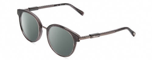 Profile View of Chopard VCH239 Designer Polarized Sunglasses with Custom Cut Smoke Grey Lenses in Grey Crystal Mosaic/Sparkles/Black Gunmetal Ladies Round Full Rim Acetate 50 mm