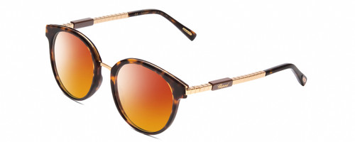 Profile View of Chopard VCH239 Designer Polarized Sunglasses with Custom Cut Red Mirror Lenses in Brown Tortoise Havana/Rose Gold Unisex Round Full Rim Acetate 50 mm