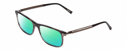 Profile View of Chopard VCH249 Designer Polarized Reading Sunglasses with Custom Cut Powered Green Mirror Lenses in Gloss Black/Grey Crystal/Silver Unisex Panthos Full Rim Wood 55 mm