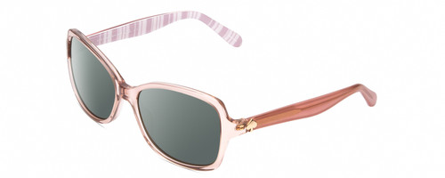 Profile View of KATE SPADE AYLEEN Designer Polarized Sunglasses with Custom Cut Smoke Grey Lenses in Pink Crystal/White Ladies Panthos Full Rim Acetate 56 mm