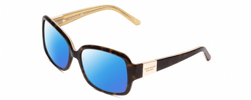 Profile View of KATE SPADE LULU Designer Polarized Sunglasses with Custom Cut Blue Mirror Lenses in Trortoise Havana/Off-White/Gold Sparkles Ladies Panthos Full Rim Acetate 55 mm