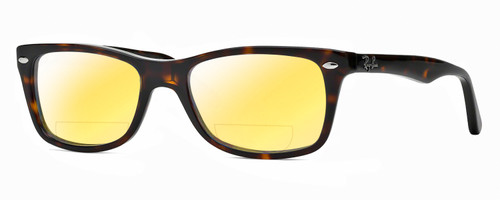 Profile View of Ray-Ban RX5228 Designer Polarized Reading Sunglasses with Custom Cut Powered Sun Flower Yellow Lenses in Dark Tortoise Havana Brown Gold Unisex Square Full Rim Acetate 53 mm