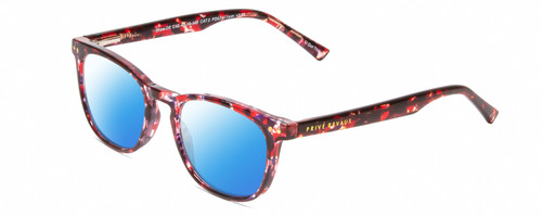 Profile View of Prive Revaux Show Off Single Designer Polarized Sunglasses with Custom Cut Blue Mirror Lenses in Rose Red Tortoise Havana Crystal Ladies Round Full Rim Acetate 48 mm