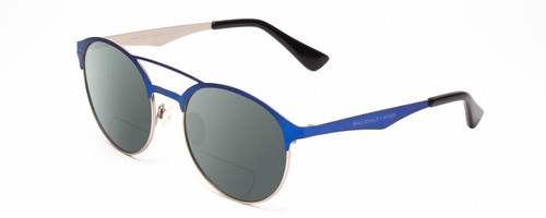 Profile View of Prive Revaux Laguna Designer Polarized Reading Sunglasses with Custom Cut Powered Smoke Grey Lenses in Matte Royal Blue/Silver/Black Unisex Aviator Full Rim Metal 52 mm