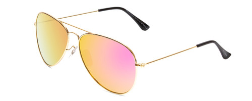 Profile View of Prive Revaux Commando Pilot Sunglasses in Gold/Black/Polarize Pink Mirror 60mm