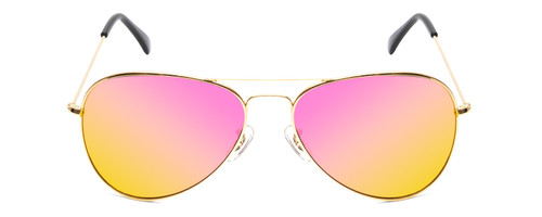 Front View of Prive Revaux Commando Aviator Sunglasses in Gold/Black/Polarize Pink Mirror 60mm