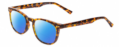 Profile View of Prive Revaux Show Off Single Designer Polarized Reading Sunglasses with Custom Cut Powered Blue Mirror Lenses in Toffee Brown Tortoise Havana Ladies Round Full Rim Acetate 48 mm