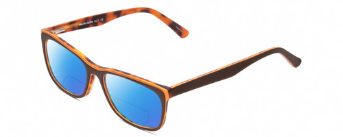 Profile View of Marie Claire MC6211 Designer Polarized Reading Sunglasses with Custom Cut Powered Blue Mirror Lenses in Matte Brown Orange Autumn Tortoise Ladies Panthos Full Rim Acetate 53 mm