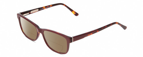 Profile View of Ernest Hemingway H4675 Designer Polarized Reading Sunglasses with Custom Cut Powered Amber Brown Lenses in Tortoise Havana Burgundy Red Ladies Rectangular Full Rim Acetate 52 mm