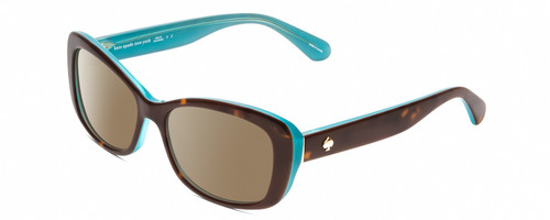 Profile View of Kate Spade CLARETTA Designer Polarized Sunglasses with Custom Cut Amber Brown Lenses in Tortoise Havana Brown Aqua Blue Ladies Cat Eye Full Rim Acetate 53 mm