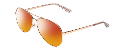 Profile View of Guess GU7615 Designer Polarized Sunglasses with Custom Cut Red Mirror Lenses in Shiny Rose Gold Pink Ladies Pilot Full Rim Metal 56 mm