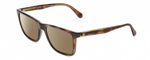 Profile View of Guess GU6935 Designer Polarized Sunglasses with Custom Cut Amber Brown Lenses in Cold Glaze Tortoise Havana Green Unisex Rectangular Full Rim Acetate 55 mm