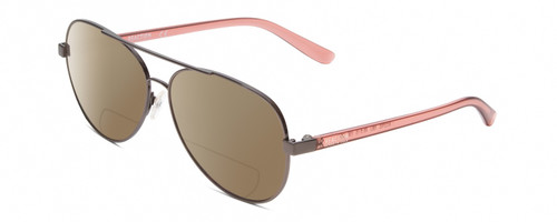 Profile View of Kenneth Cole Reaction KC2793 Designer Polarized Reading Sunglasses with Custom Cut Powered Amber Brown Lenses in Gunmetal Crystal Pink Ladies Pilot Full Rim Metal 60 mm