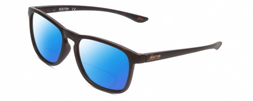 Profile View of Kenneth Cole Reaction KC2834 Designer Polarized Reading Sunglasses with Custom Cut Powered Blue Mirror Lenses in Matte Black Burgundy Tortoise Unisex Square Full Rim Acetate 56 mm