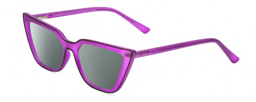 Profile View of Gotham Flex 84 Designer Polarized Sunglasses with Custom Cut Smoke Grey Lenses in Smoke Purple Matte Black Ladies Triangular Full Rim Acetate 49 mm