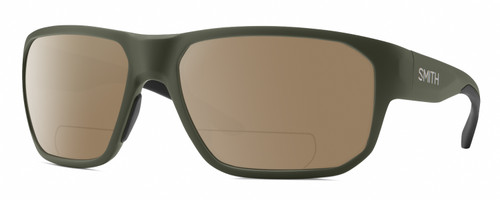 Profile View of Smith Optics Arvo Designer Polarized Reading Sunglasses with Custom Cut Powered Amber Brown Lenses in Matte Moss Green Mens Rectangle Full Rim Acetate 61 mm