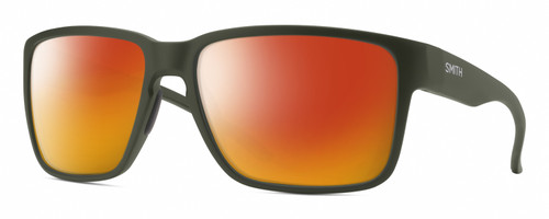 Profile View of Smith Optics Emerge Designer Polarized Sunglasses with Custom Cut Red Mirror Lenses in Matte Moss Green Unisex Square Full Rim Acetate 60 mm