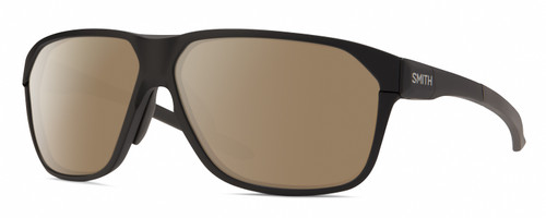 Profile View of Smith Optics Leadout Pivlock Designer Polarized Sunglasses with Custom Cut Amber Brown Lenses in Matte Black Unisex Square Full Rim Acetate 63 mm