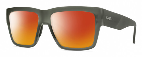 Profile View of Smith Optics Lineup Designer Polarized Sunglasses with Custom Cut Red Mirror Lenses in Matte Moss Crystal Green Unisex Square Full Rim Acetate 58 mm