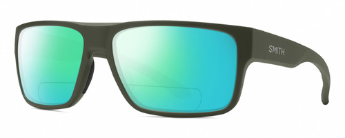 Profile View of Smith Optics Soundtrack Designer Polarized Reading Sunglasses with Custom Cut Powered Green Mirror Lenses in Matte Moss Green Unisex Rectangle Full Rim Acetate 61 mm