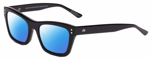Profile View of SITO SHADES BREAK OF DAWN Designer Polarized Sunglasses with Custom Cut Blue Mirror Lenses in Black   Unisex Square Full Rim Acetate 54 mm