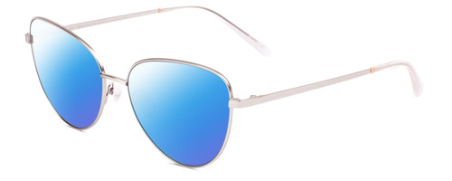 Profile View of SITO SHADES CANDI Designer Polarized Sunglasses with Custom Cut Blue Mirror Lenses in Silver Unisex Pilot Full Rim Metal 59 mm