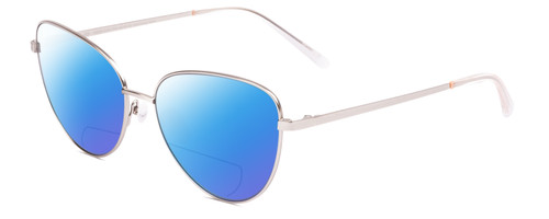 Profile View of SITO SHADES CANDI Designer Polarized Reading Sunglasses with Custom Cut Powered Blue Mirror Lenses in Silver Unisex Pilot Full Rim Metal 59 mm