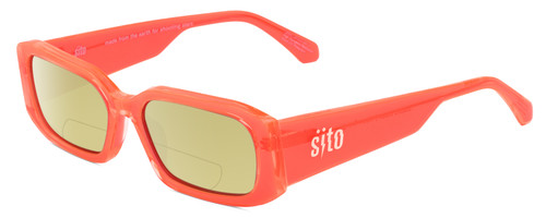 Profile View of SITO SHADES ELECTRO VISION Designer Polarized Reading Sunglasses with Custom Cut Powered Sun Flower Yellow Lenses in Neon Peach Orange Unisex Square Full Rim Acetate 56 mm