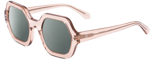 Profile View of SITO SHADES FOXY Designer Polarized Reading Sunglasses with Custom Cut Powered Smoke Grey Lenses in Sirocco Pink Crystal Ladies Square Full Rim Acetate 52 mm