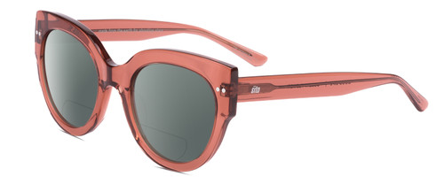 Profile View of SITO SHADES GOOD LIFE Designer Polarized Reading Sunglasses with Custom Cut Powered Smoke Grey Lenses in Desert Flower Pink Crystal Ladies Round Full Rim Acetate 54 mm