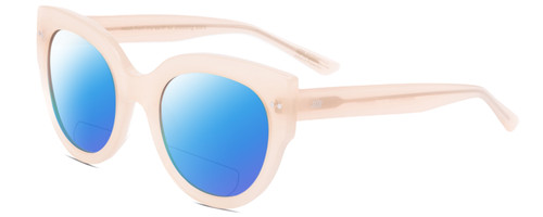 Profile View of SITO SHADES GOOD LIFE Designer Polarized Reading Sunglasses with Custom Cut Powered Blue Mirror Lenses in Vanilla Pink Crystal Ladies Round Full Rim Acetate 54 mm