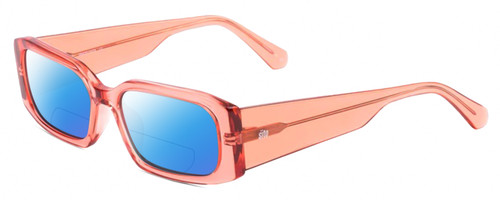 Profile View of SITO SHADES INNER VISION Designer Polarized Reading Sunglasses with Custom Cut Powered Blue Mirror Lenses in Watermelon Pink Crystal Ladies Square Full Rim Acetate 56 mm