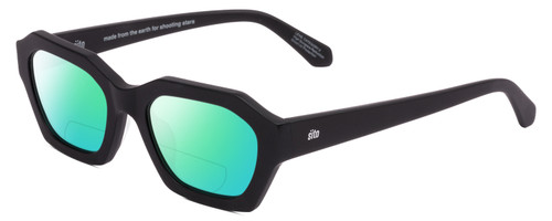 Profile View of SITO SHADES KINETIC Designer Polarized Reading Sunglasses with Custom Cut Powered Green Mirror Lenses in Black Unisex Square Full Rim Acetate 54 mm