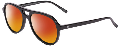 Profile View of SITO SHADES NIGHTFEVER Designer Polarized Sunglasses with Custom Cut Red Mirror Lenses in Black Unisex Pilot Full Rim Acetate 58 mm