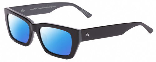 Profile View of SITO SHADES OUTER LIMITS Designer Polarized Sunglasses with Custom Cut Blue Mirror Lenses in Black Gray Unisex Square Full Rim Acetate 54 mm