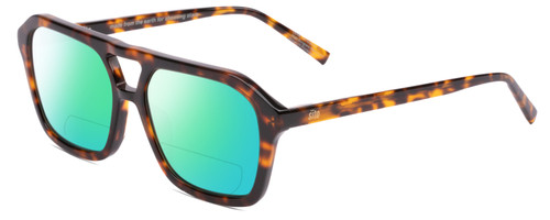 Profile View of SITO SHADES THE VOID Designer Polarized Reading Sunglasses with Custom Cut Powered Green Mirror Lenses in Honey Tortoise Havana Unisex Pilot Full Rim Acetate 56 mm