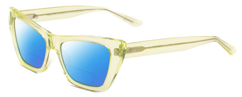 Profile View of SITO SHADES WONDERLAND Designer Polarized Reading Sunglasses with Custom Cut Powered Blue Mirror Lenses in Limeade Green Crystal Ladies Cat Eye Full Rim Acetate 54 mm