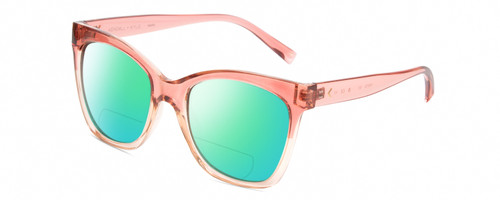 Profile View of Kendall+Kylie KK5120CE MARA Designer Polarized Reading Sunglasses with Custom Cut Powered Green Mirror Lenses in Blush Pink Crystal Ladies Cat Eye Full Rim Acetate 55 mm