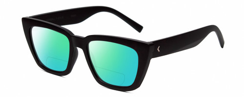 Profile View of Kendall+Kylie KK5145CE SADIE Designer Polarized Reading Sunglasses with Custom Cut Powered Green Mirror Lenses in Matte Black Ladies Square Full Rim Acetate 50 mm