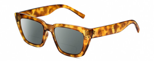 Profile View of Kendall+Kylie KK5145CE SADIE Designer Polarized Reading Sunglasses with Custom Cut Powered Smoke Grey Lenses in Amber Demi Tortoise Havana Crystal Ladies Square Full Rim Acetate 50 mm