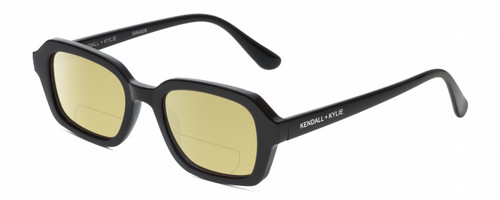 Profile View of Kendall+Kylie KK5152CE GINGER Designer Polarized Reading Sunglasses with Custom Cut Powered Sun Flower Yellow Lenses in Gloss Black Ladies Hexagonal Full Rim Acetate 50 mm