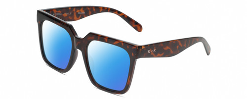 Profile View of Kendall+Kylie KK5160CE COLLEEN Designer Polarized Sunglasses with Custom Cut Blue Mirror Lenses in Amber Tortoise Havana Crystal Ladies Square Full Rim Acetate 54 mm