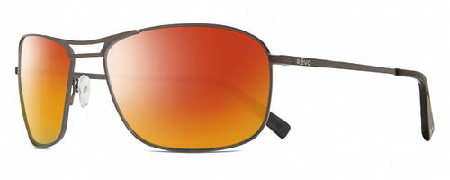 Profile View of REVO SURGE Designer Polarized Sunglasses with Custom Cut Red Mirror Lenses in Matte Gunmetal Black Mens Rectangular Full Rim Metal 62 mm