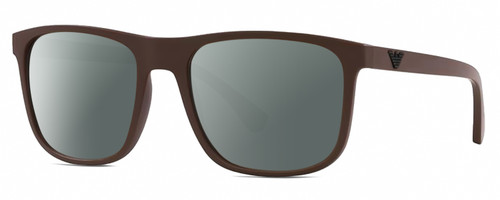 Profile View of Emporio Armani EA4129 Designer Polarized Sunglasses with Custom Cut Smoke Grey Lenses in Matte Brown Mens Square Full Rim Acetate 56 mm